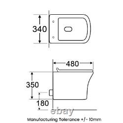 Rimless Wall Hung Toilet Pan & Seat Dual Cistern Frame Unit Gold Flush Plate