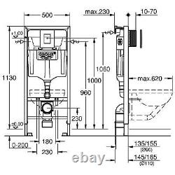 Rimless Wall Hung Toilet Pan, Seat & GROHE 1.13m Concealed Cistern Frame WC