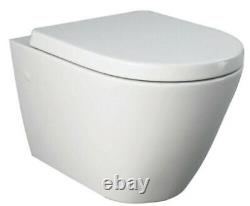 Rimless Wall Hung Toilet Pan Seat & Grohe Wc Frame Matt Black Flush Plate