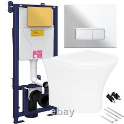 Rimless Wall Hung Toilet Pan & Seat with 1.10m Concealed Cistern Frame WC Unit