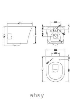 Rimless Wall Hung Toilet Pan & Soft Close Sandwich Seat 363mm x 365mm x 475mm