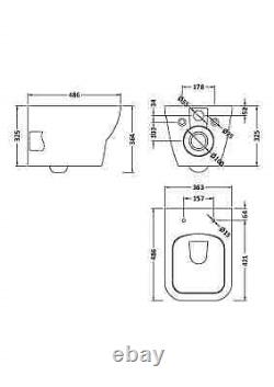Rimless Wall Hung Toilet Pan & Soft Close Seat 364mm x 363mm x 486mm