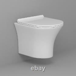 Rimless Wall Hung Toilet Pan Soft Seat & Dual Cistern Frame Brass Flush Plate