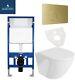 Rimless Wall Hung Toilet Pan Wc Frame Concealed Cistern Brushed Brass Round Plat
