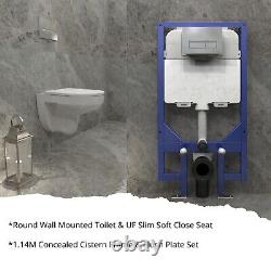 Rimless Wall Hung Toilet UF Slim Soft Close Seat & 1.14M Concealed Cistern Frame