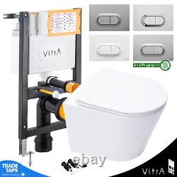 Rimless Wall Hung Toilet & VITRA 0.75m Low Concealed Cistern Frame Curve Plate