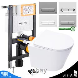 Rimless Wall Hung Toilet & VITRA 0.75m Low Concealed Cistern Frame Slim Plate