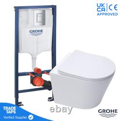Rimless Wall Hung Toilet WC Pan GROHE 1.13m Concealed Cistern Frame Dual Flush