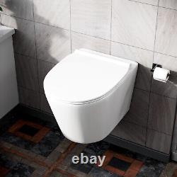 Rimless Wall Hung Toilet White Ceramic + Ultra Slim Soft Close Seat Cover Wila