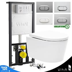 Rimless Wall Hung Toilet White & VITRA Concealed WC Cistern Frame Curve Plate