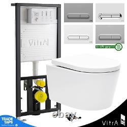 Rimless Wall Hung Toilet White & VITRA Concealed WC Cistern Frame Slim Plate