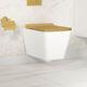 Rimless Wall Hung Toilets Pan + Gold Slim Seat + Frame Cistern Complete Set