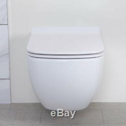 Rimless White Bathroom Wall Hung Toilet/WC Soft Close Seat & Wall Mounting Frame