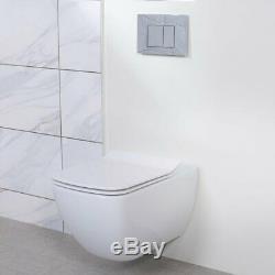 Rimless White Bathroom Wall Hung Toilet/WC Soft Close Seat & Wall Mounting Frame