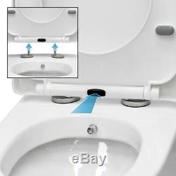 Rimless toilet pan ceramic back to wall soft close seat wall hung bidet function