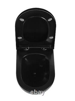 Roca 0.82m Concealed Cistern Wc Frame With Black Rimless Wall Hung Toilet Pan