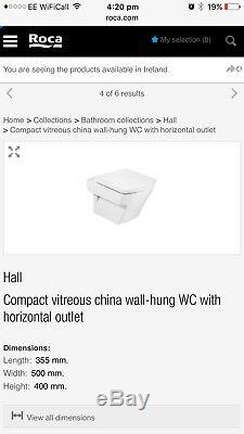 Roca Hall Compact vitreous china wall-hung WC with horizontal outlet