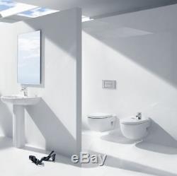 Roca Wc Frame + Flush Plate + Roca Meridian Wall Hung Toilet Pan Soft Close Seat