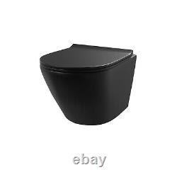 Round Rimless Wall Hung Toilet Pan & Soft Close Seat Matte Black