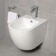 Round Wall Hung Bidet White Ceramic One Central Tap Hole Douche Bathroom Hygiene