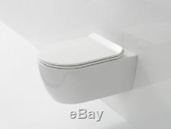 Space Saver Compact D Shape Wall Hung Rimless Toilet WC Slim Soft Close Seat 485