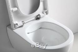 Space Saver Compact D Shape Wall Hung Rimless Toilet WC Slim Soft Close Seat 485