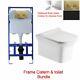 Square Rimless Wall Hung Mount Toilet Wc Pan Soft Close Slim Seat Frame Cistern