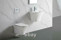 Square Rimless Wall Hung Toilet Pan, Seat & 1.1m Concealed Cistern Frame WC