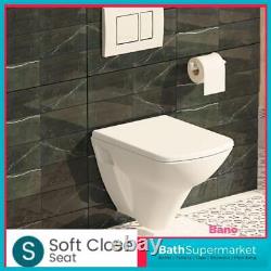 Square Wall Hung Mounted Toilet Bathroom Soft Close Seat Compact Modern