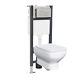 Square White Wall Hung Toilet With Frame & Round Button Flush Plate