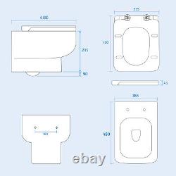 Square White Wall Hung Toilet With Frame & Round Button Flush Plate