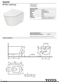 TOTO RP Rimless Wall hung WC Toilet CW552RY, White, Soft Close TC513Q RRP £870