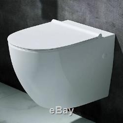 Toilet Pan Wall Hung White Ceramic WC With Soft Close Toilet Seat Brand New