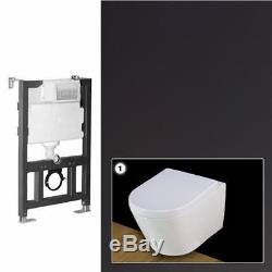 Toilet WC Concealed Frame Bathroom Wall Hung Mounted Ceramic White Combo Flush