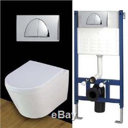 Toilet WC Wall Hung Concealed Frame Ceramic Soft Closing Seat Push Button WH76
