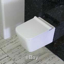Toilet WC Wall Hung Mounted Square Ceramic Bathroom Soft Closing Seat W5
