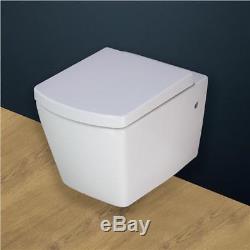 Toilet WC Wall Hung Mounted Square Ceramic White Soft Close Seat Bathroom W-309