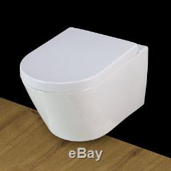 Toilet WC Wall Hung Mounted Square Ceramic White Soft Closing Seat Bathroom W-4N
