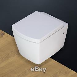 Toilet WC Wall Hung Mounted Square bowl Bathroom cloakroom Soft Close Seat W5N