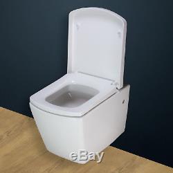 Toilet WC Wall Hung Mounted Square bowl Bathroom cloakroom Soft Close Seat W5N