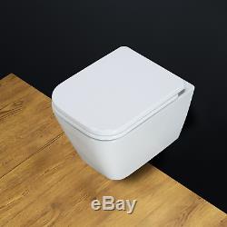 Toilet WC Wall hung mounted Cloakroom Square White Ceramic Soft Close Seat W331