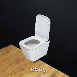 Toilet WC Wall hung mounted Cloakroom Square White Ceramic Soft Close Seat W331