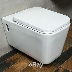 Toilet Wall Hung Bathroom WC Square Ceramic White Soft Close Seat