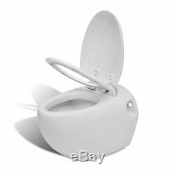 Toilet Wall Hung Mounted WC Bathroom Ceramic Egg Design White Soft Close Seat