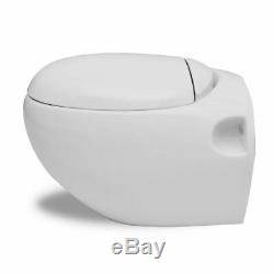 Toilet Wall Hung Mounted WC Bathroom Ceramic Egg Design White Soft Close Seat