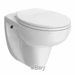 Toilet Wall Hung White Ceramic WC Pan Bowl Soft Close Seat Modern White WC