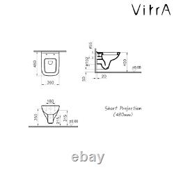 VITRA Compact Short Projection Square Wall Hung Toilet WC Pan & Soft Close Seat