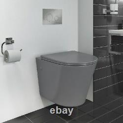 Verona Matt Grey Rimless Wall Hung Toilet with Soft Close Seat