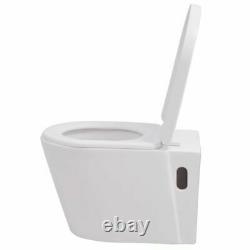 VidaXL Toilet Bathrooms Wall Hung Rimless Ceramic Toilets Soft Close Seat White
