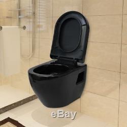 VidaXL Wall Hung Mount Toilet with Cistern Soft Close Bathroom WC Ceramic Black